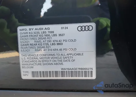 2024 Audi Q8 E-Tron Premium Plus Quattro z USA, uszkodzony, nr VIN WA15AAGE7RB055275